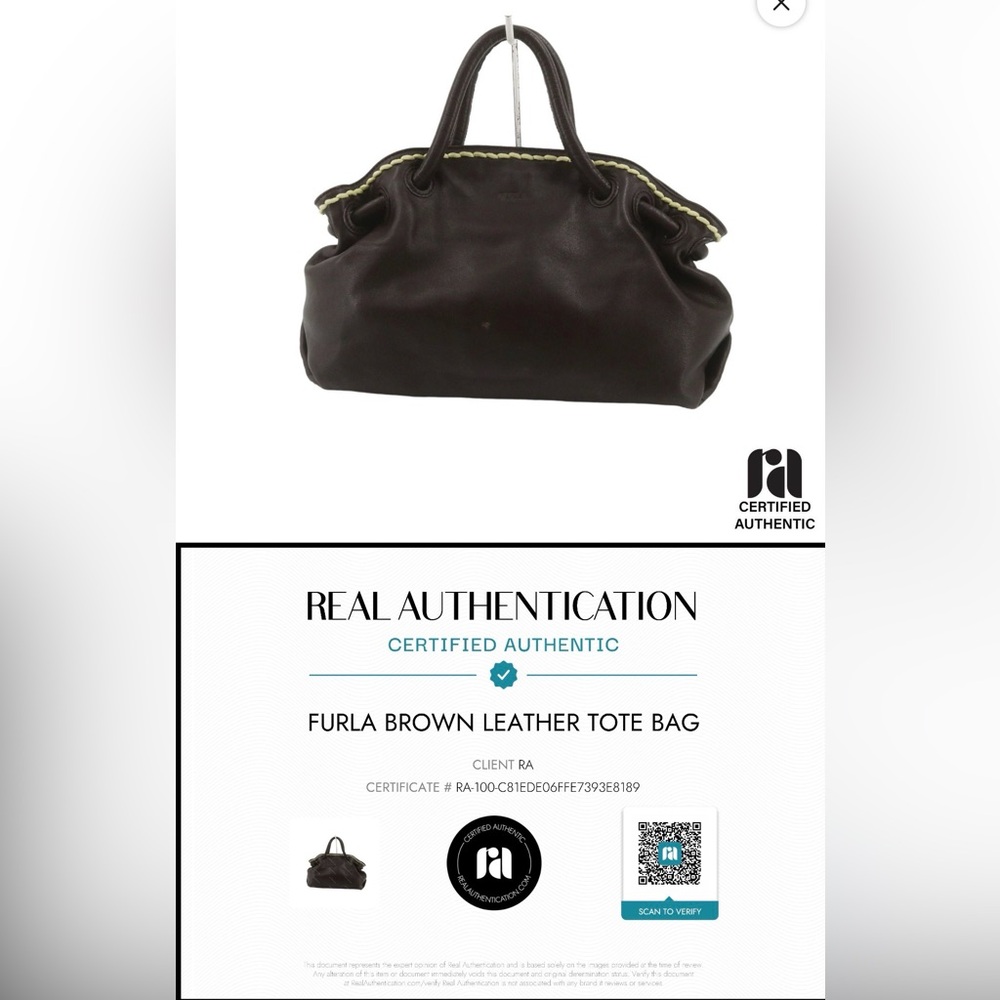 Furla/Certificate of Authenticity- Dark Brown Leather Satchel Cream Braided Trim - Picture 12 of 12